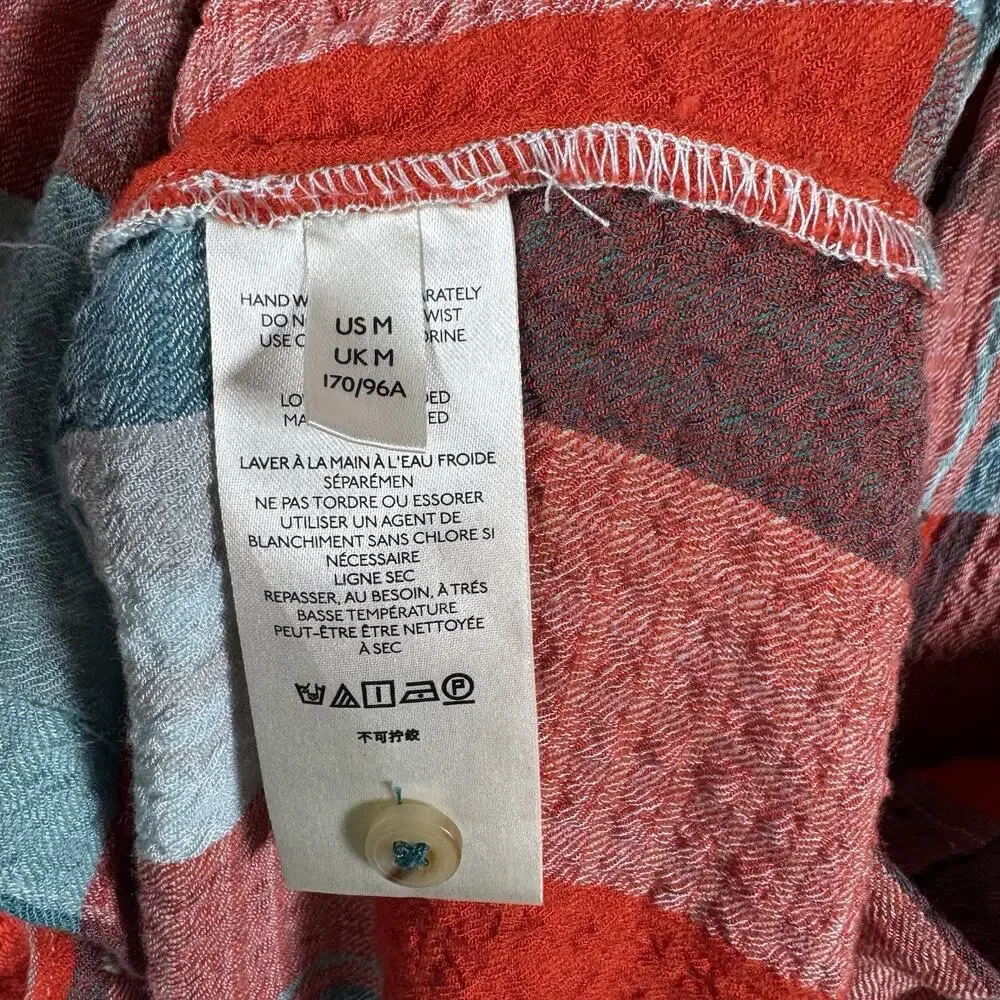Anthropologie Pilcro Breezy Button down Plaid Blouse Women Medium Red Oversized - Picture 9 of 13